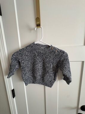 Chunky Knit Baby/Toddler Sweater - navy & White Speckled Marl w/Button detail 2T